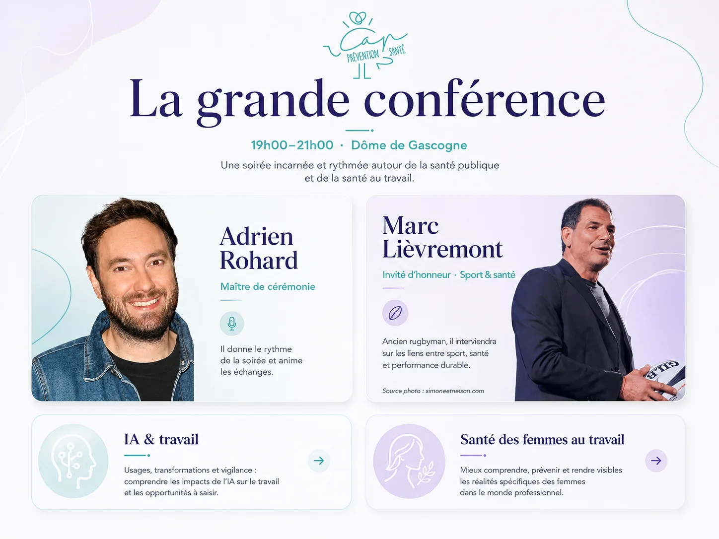 La grande conférence Cap Prévention Santé : Adrien Rohard, maître de cérémonie, et Marc Lièvremont, invité d’honneur Sport & Santé.